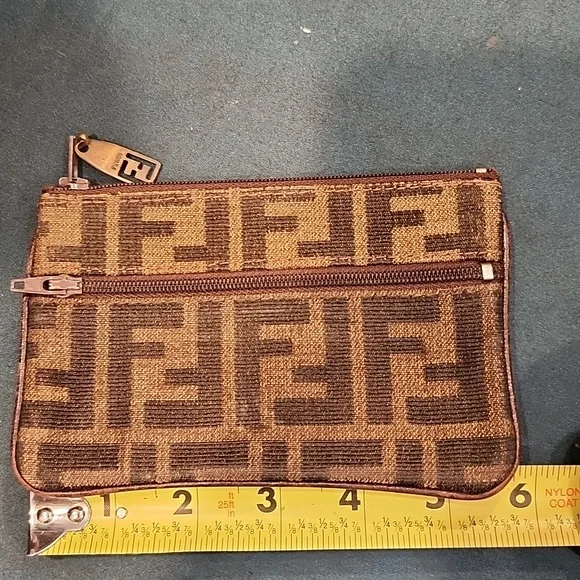 Fendi Zucca Card Holder Coin Pouch Zip Wallet Canvas Vintage - Picture 5 of 13